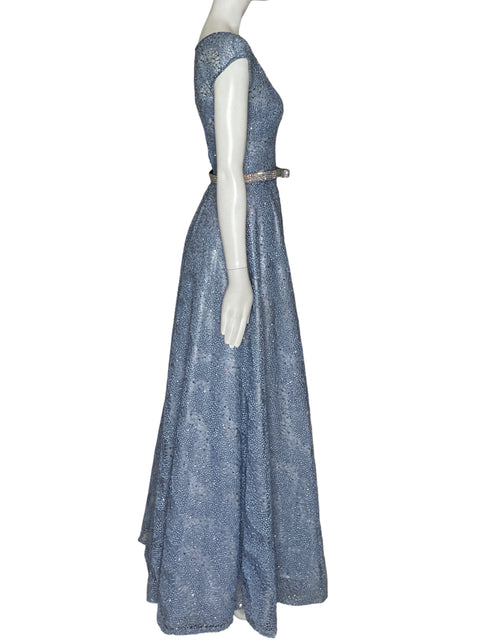 Vestido Alfredo Barraza Maxi Pedrería Azul-Talla S