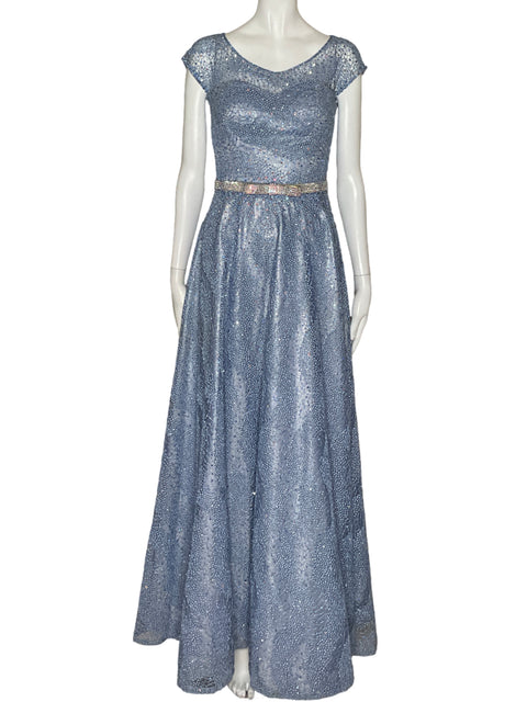 Vestido Alfredo Barraza Maxi Pedrería Azul-Talla S