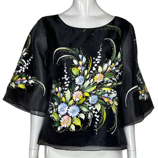 Blusa Tygie Satinada Flores Negro-Talla 10