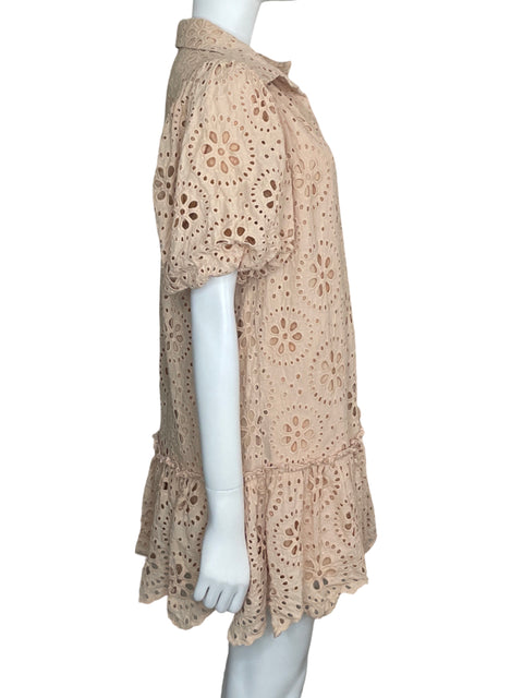 Vestido Beulah Mini Troquelado Beige-Talla S