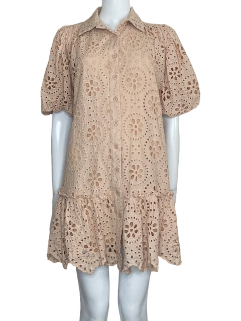 Vestido Beulah Mini Troquelado Beige-Talla S