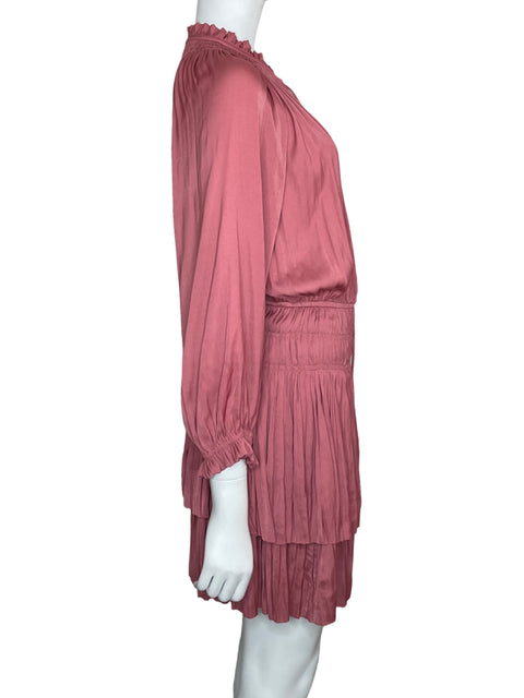 Vestido Current Air Plisado Manga Larga Rosado-Talla M