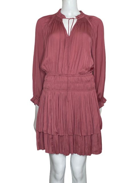 Vestido Current Air Plisado Manga Larga Rosado-Talla M