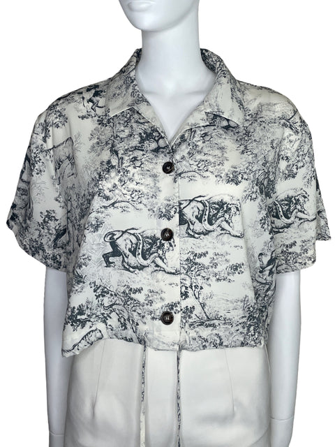 Camisa Aakaa Crop Estampada Blanco-Talla L
