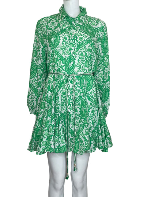 Vestido Zara Mini Plisado Camisero Verde-Tallla XL