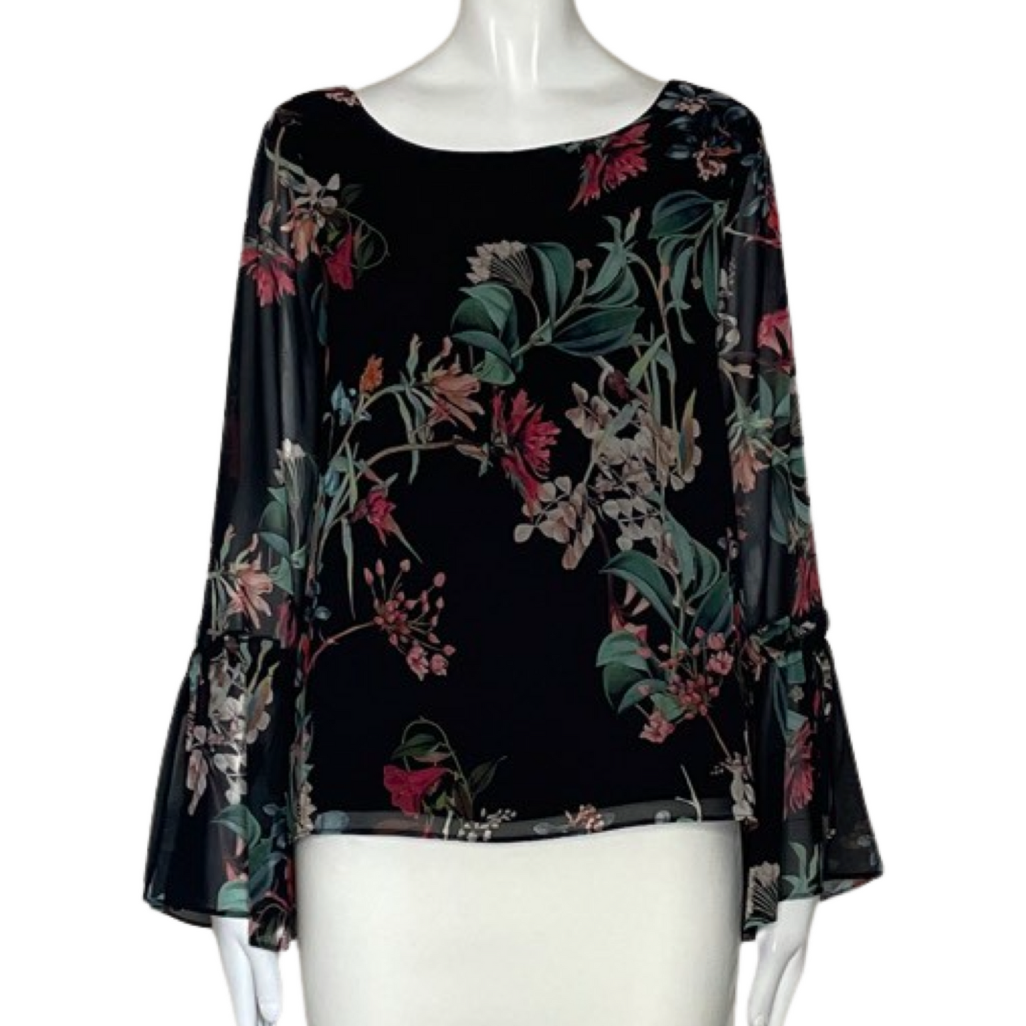 Blusa Karen Kane Mangas Vuelos Estampada Flores
Negro-Talla S