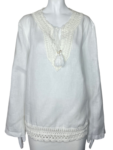 Blusa Zara Bordado Cuello V Blanco-Talla L