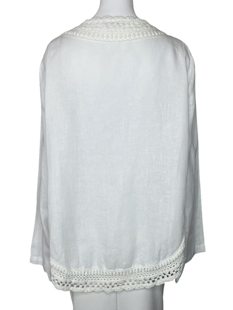 Blusa Zara Bordado Cuello V Blanco-Talla L