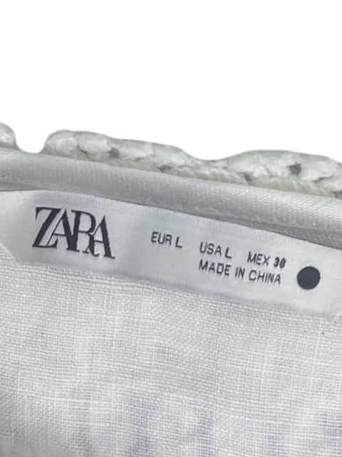 Blusa Zara Bordado Cuello V Blanco-Talla L