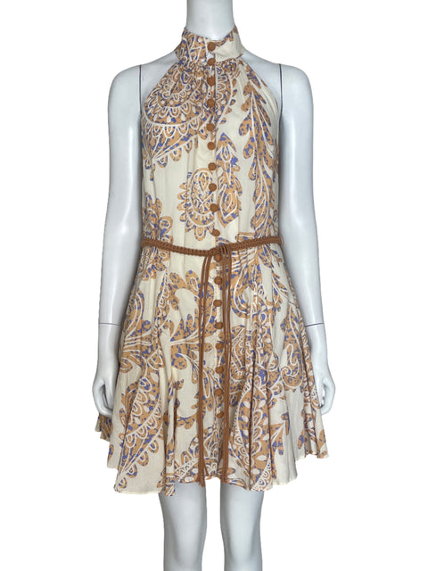 Vestido Zara Halter Cinturon Beige - Talla XS