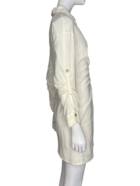 Vestido Zara Lino Drapeado Beige - Talla M