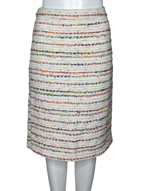 Falda J.Crew Midi Tweed Blanco-Talla 12