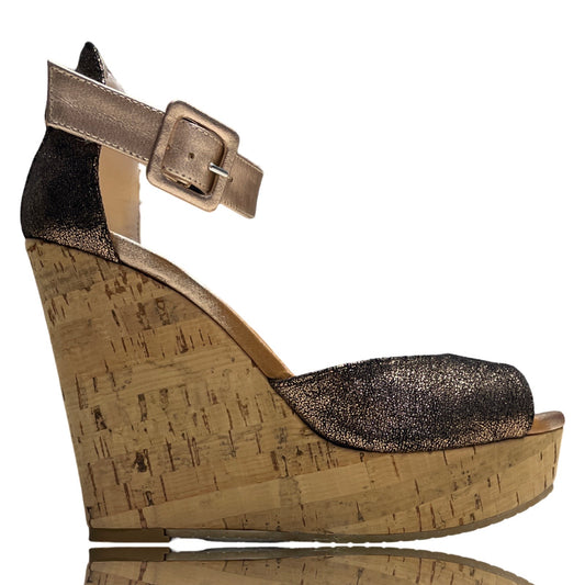 Sandalias Albano Plataforma Brillante Marrón - Talla 37