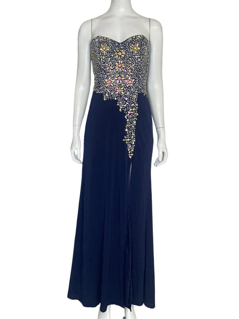 Vestido Crystal Doll Pedreria Azul-Talla 7