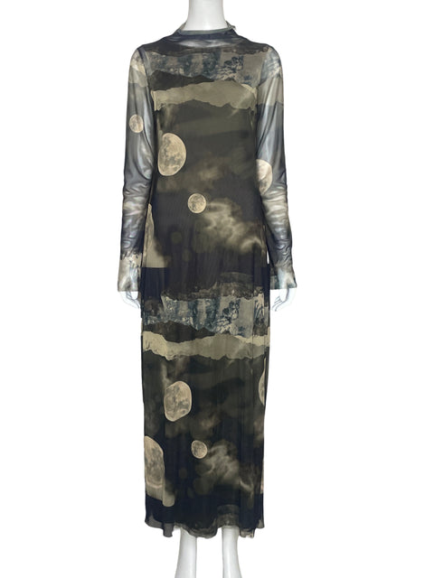 Vestido Zara Mesh Lunas Verde-Talla M