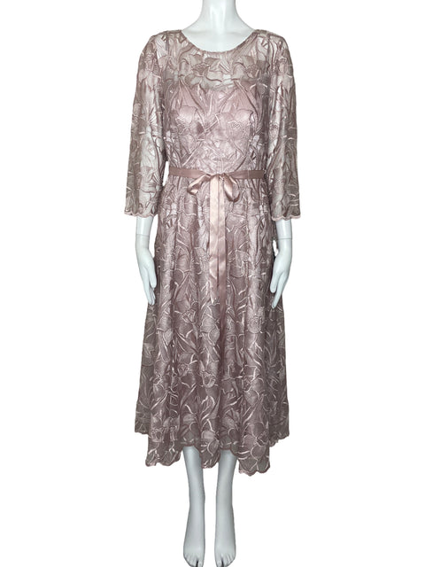 Vestido Alex Evenings Encaje Mangas Rosado-Talla 6