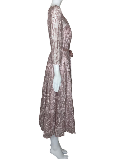 Vestido Alex Evenings Encaje Mangas Rosado-Talla 6
