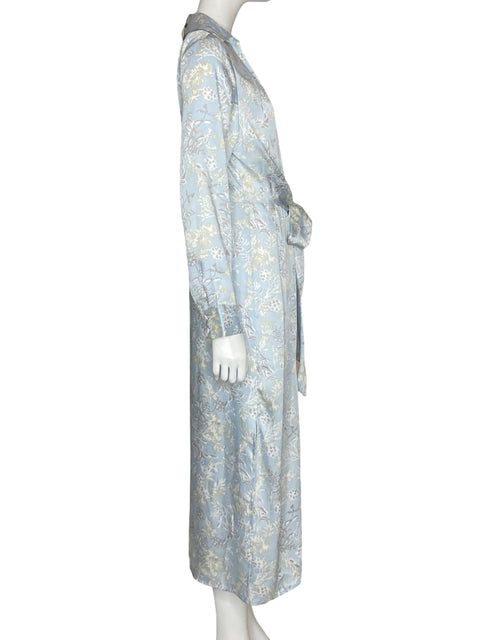 Vestido Zara Camisero Floral Azul-Talla M