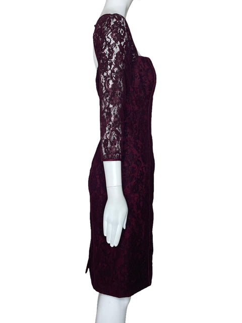 Vestido Aidan Mattox Encaje Mangas Rojo-Talla 4