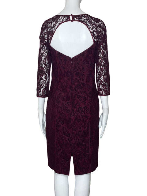 Vestido Aidan Mattox Encaje Mangas Rojo-Talla 4