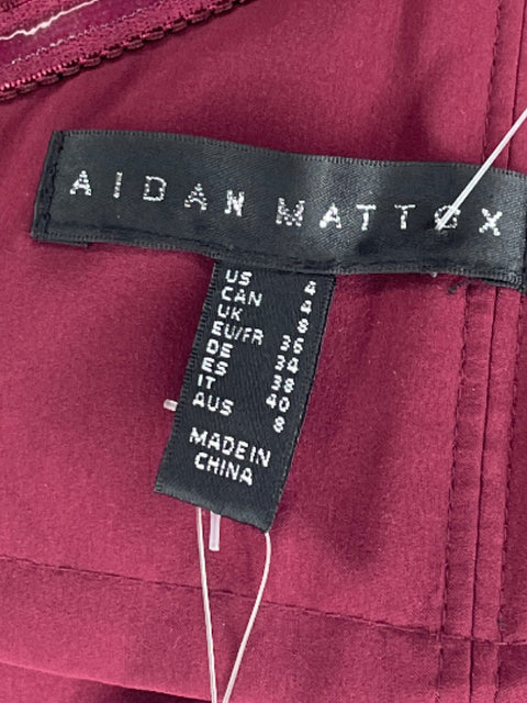 Vestido Aidan Mattox Encaje Mangas Rojo-Talla 4