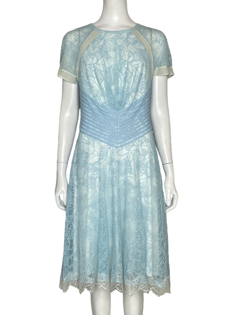 Vestido Tadashi Shoji Mini Encaje Azul-Talla 6