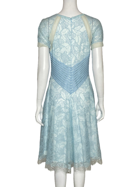 Vestido Tadashi Shoji Mini Encaje Azul-Talla 6