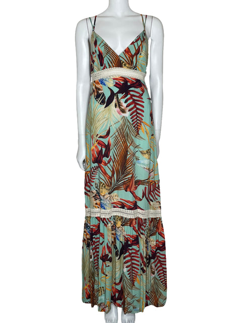 Vestido Studio F Tropical Tirantes Verde-Talla 6