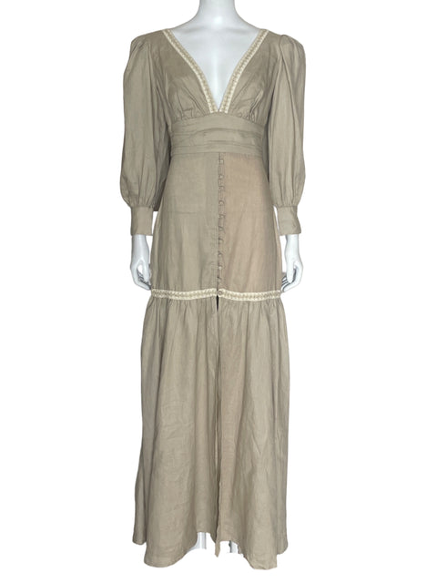 Vestido Studio F Maxi Manga Larga Beige-Talla 6