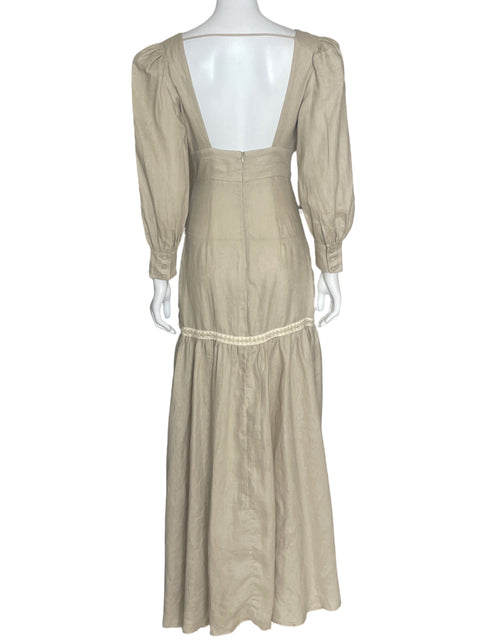 Vestido Studio F Maxi Manga Larga Beige-Talla 6