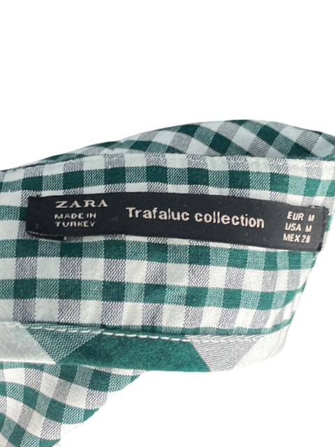 Falda Zara Cuadros Vuelos Verde-Talla M