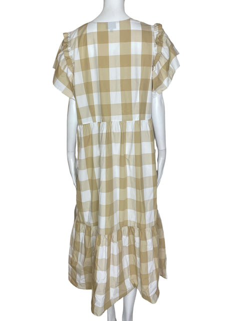 Vestido Who What Wear Cuadros Ruchas Beige- Talla XXL