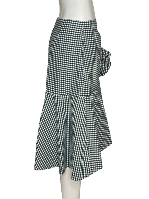 Falda Zara Cuadros Vuelos Verde-Talla M