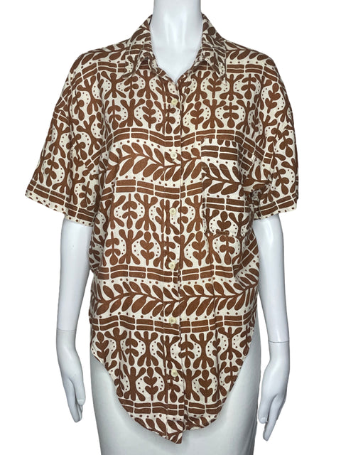Camisa Zara Mangas 3/4 Bolsillo Marron-Talla S