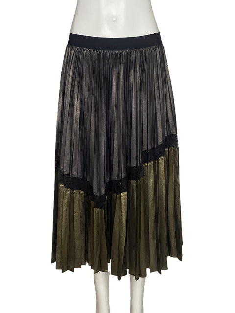 Falda BCBG Plisada Metalizada Gris-Talla S