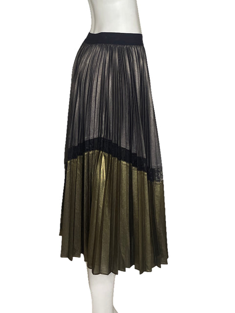 Falda BCBG Plisada Metalizada Gris-Talla S