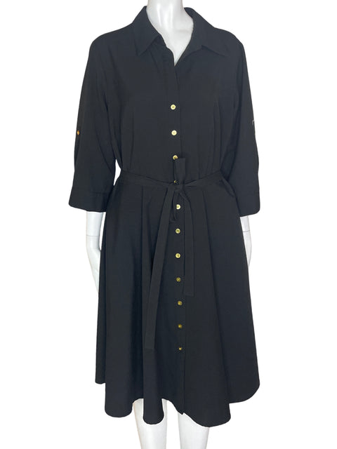 Vestido Sharagano Fajin Cintura Negro- Talla 14
