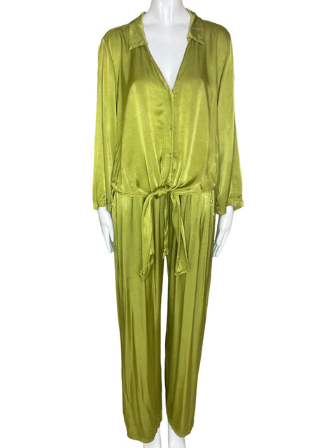 Set In Italy Blusa Nudo/Pantalon Verde- Talla M