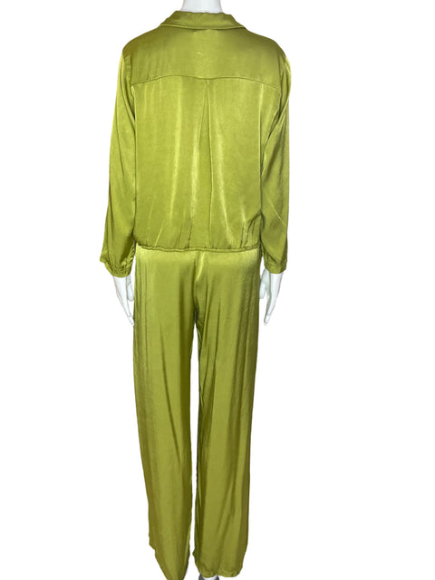 Set In Italy Blusa Nudo/Pantalon Verde- Talla M