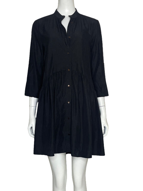 Vestido Zara Camisero Vuelos Negro-Talla XS