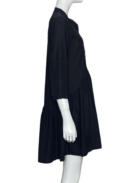 Vestido Zara Camisero Vuelos Negro-Talla XS