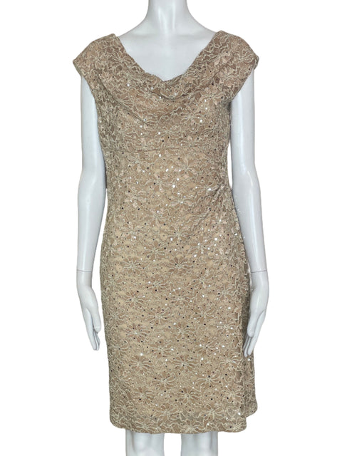 Vestido Connected Lentejuelas Beige- Talla 8
