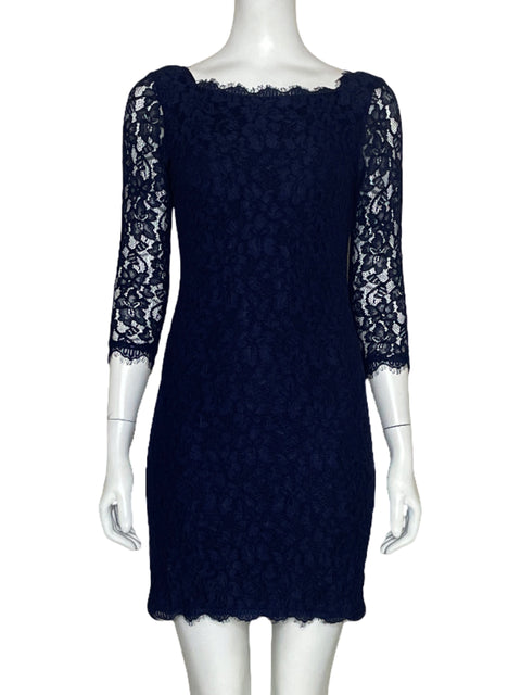 Vestido Diane Von Furstenberg Encaje Azul-Talla 2