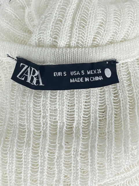 Top Zara Tejido Transparente Blanco-Talla S