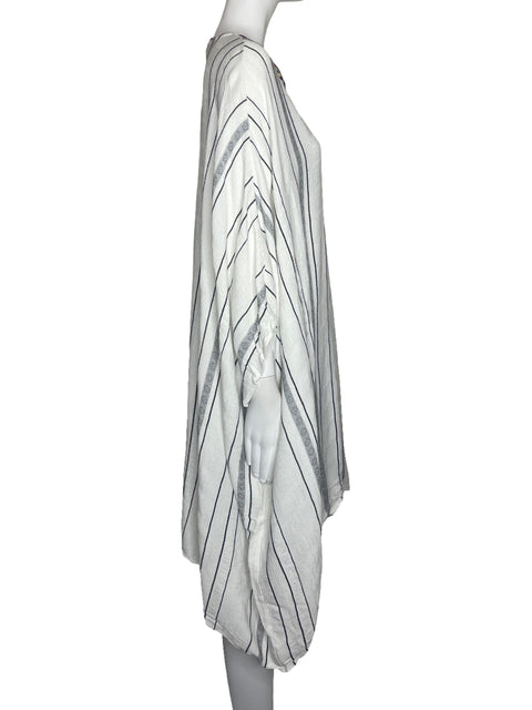 Poncho Scoop Rayas Bordado Blanco-Talla M
