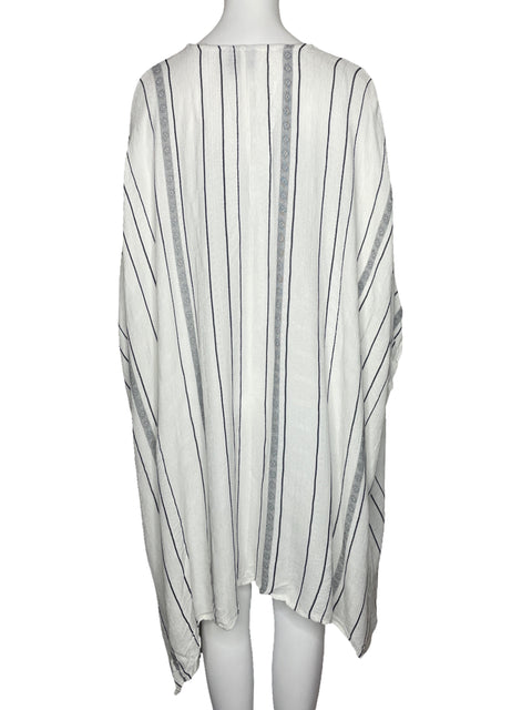 Poncho Scoop Rayas Bordado Blanco-Talla M