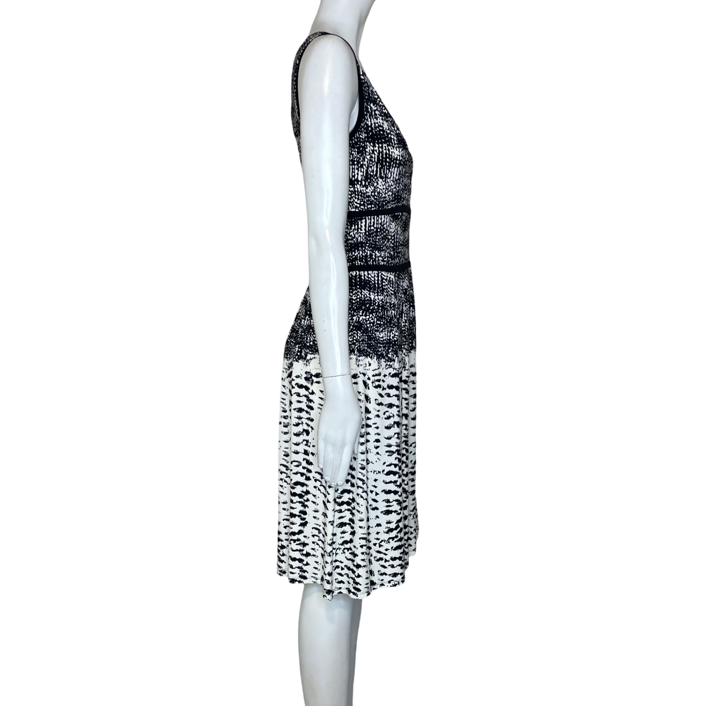 Vestido BCBGMAXAZRIA Estampado Sin Mangas Blanco y Negro - Talla XS