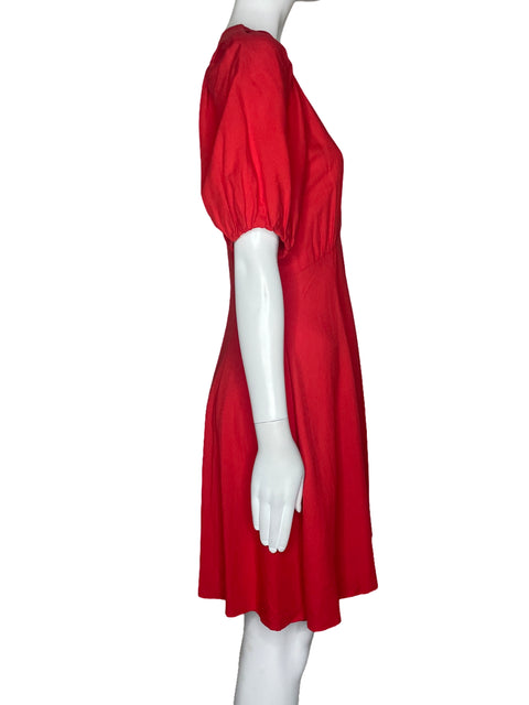 Vestido Zara Cuello V Mangas Puff Rojo-Talla M