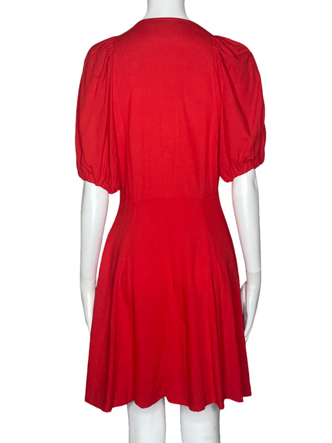 Vestido Zara Cuello V Mangas Puff Rojo-Talla M