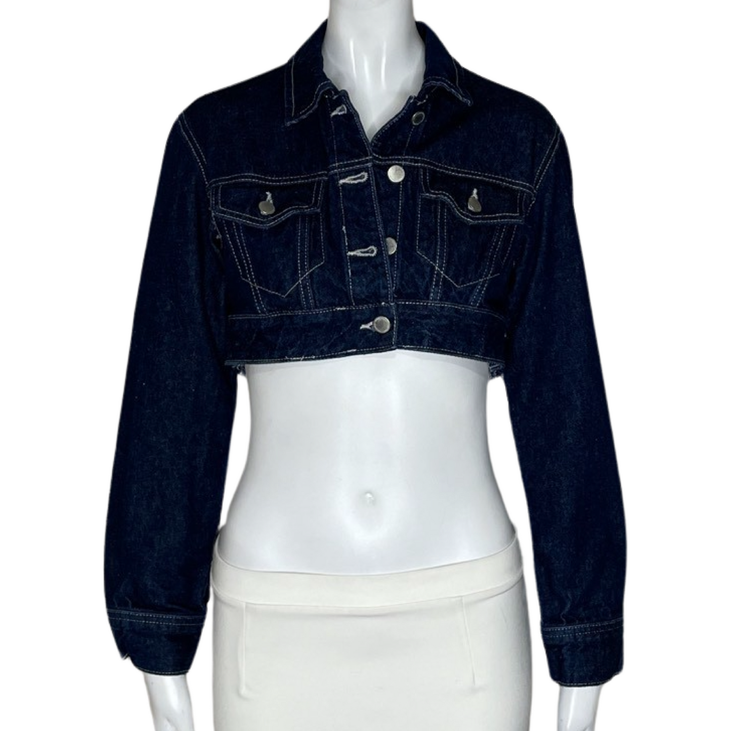 Chaqueta Pull&Bear Crop Denim Azul-Talla XS